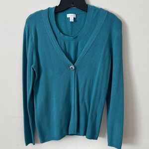 Charter Club Teal Shell and Cardigan Twinset